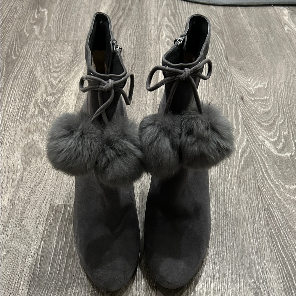 Michael Kors Charcoal Ankle Boots with Pom-Poms